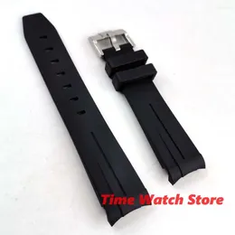 Watch Bands Black 20mm Band Rubber Strap Pin Clasp Fit For Lug Men's Wristwatch Replacement