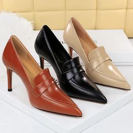 Dress Shoes BIGTREE Retro Pointed Toe Women Pumps Leather High Heels Versatile Stilettos Elegant Ladies 2023