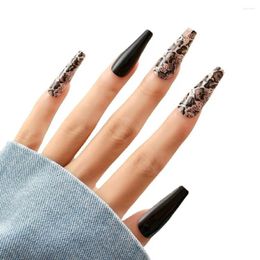 False Nails 24pcs Detachable Nail Tips Glitter Snakeskin Dragon Press On Ballerina Fake Long French