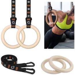 Gymnastic Rings 28mm/32mm Wooden Gymnastic Rings Non-Slip Crossfit Rings with Adjustable Number Straps Gym Crossfit training Equipment 231012