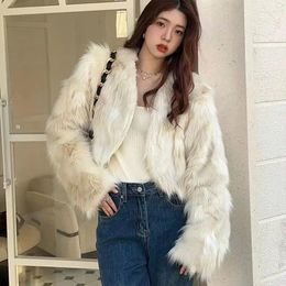 Women's Fur 2023 Winter Women Faux Coat Fashion Gradient Loose Thicken Warm Casual Outwear Female Temperament V-neck Outcoat