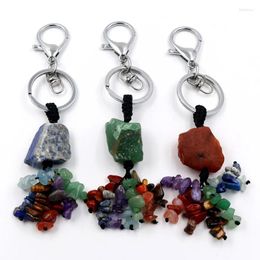 Keychains XSM Natural Raw Stone 7Chakra Reiki Healing Crushed Tassel Keychain For Women Men Charm Handbag Purse Holder Key Ring