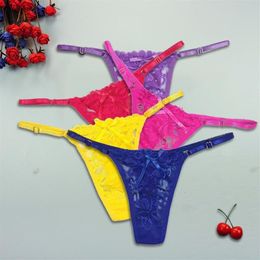 3Pcs lots Women Sexy Thongs Panties Lace Transparent Panty See Through Erotica Lingerie Adjustable Underwear G-String T-back Women2241