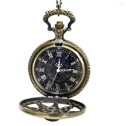 Pocket Watches Flip Cover Portable Diamond Inlay Hollowed Out Quartz Bronze Watch