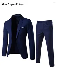 Men's Tracksuits 2023 1 Set Men Blazer Pants Solid Long Sleeve Fit Slim Turndown Collar Temperament Pockets One Button Suit Male Clothes