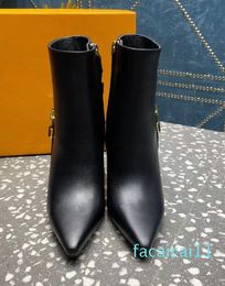 Half boots Black Calfskin Thick heel Women's Luxury designer factory footwear