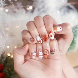 False Nails 24PCS Snowflake Fake Nail Bear Dog Santa Claus Design Frosted Cartoon Christmas Press On Full Cover Tips Stick