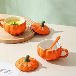Cups Saucers Halloween Pumpkin Cartoon Coffee Mug Cup Cute Creative Breakfast Dessert Soup With Lid Spoon