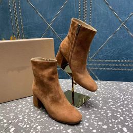 Stivali nudi autunnali e invernali: suola in vera pelle velluto tacchi spessi scarpe da donna tacchi alti 6 cm scarpe di fabbrica di moda 35-42