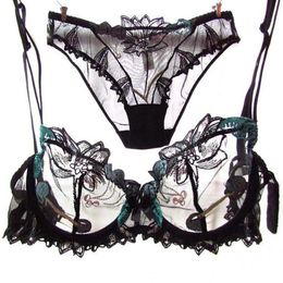 Women Underwer Lingerie Set Sexy Bra Brief Sets Push up Transparent Lace Embroidery Unlined Thin Black Bra Panties White Bra Y2001355k