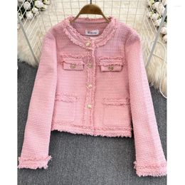 Women's Jackets Elegant Tweed Weave Plaid Women Jacket Autumn Winter Causal Coat Office Ladies Long Sleeve Single-Breasted Suit