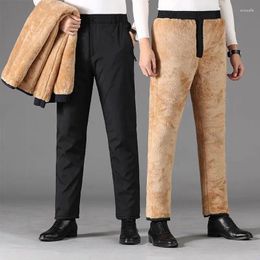 Men's Pants Winter Velvet Outer Cotton-padded Trousers Middle-aged Elderly High-waist Large-size Warm Cold-proof Long Male Clothes