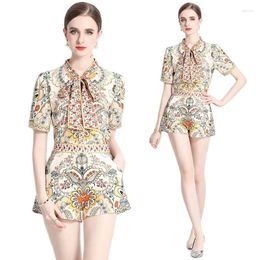 Work Dresses Summer Floral Shirt And Shorts Sets Retro Paisley Print Two Piece Set 2023 Women Designer Top Short Pant Vacation Beach Outfit