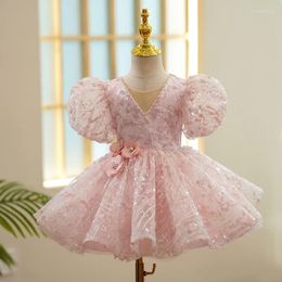 Girl Dresses Cute Puffy Princess Lace Glitter Sequins Layers Tulle Kids Party Dress Ball Gown Celebrity