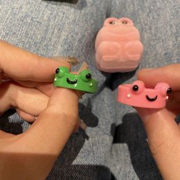 Cluster Rings Green Colour Cute Cartoon Frog Animals Ring Storage Box Couple Velvet Boxes Wedding Party Jewellery Packaging Case