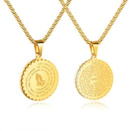 Vintage Mens Coin Pendant Necklaces Hip Hop Gold Link Chain Titanium Steel Round Scripture Necklace for Men Women Statemenet Jewel205d