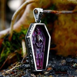 Pendant Necklaces Fashion Vintage 316L Stainless Steel Skull Coffin Punk Hip Hop Special Design Halloween Jewellery Gift Wholesale