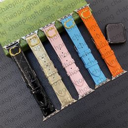 Designer Leather Apple Watch Bands 49mm Smart Straps For Apple Watch Straps 38mm 41mm 42MM 44mm 45MM iWatch 9 4 5 SE 6 7 Series Bands Bright Colour 3D Embossing Watchband