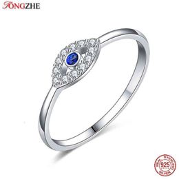 Tontgzhe Genuine 925 Sterling Silver Evil Eye Ring Charm Blue Cz Wedding Rings for Women Lucky Turkey Jewelry Gift Girl290R