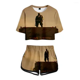 Men's Tracksuits Black Knight Midriff-baring Sets Printed Cosplay Game Short Tshirt Gym Streetwear Pants Women