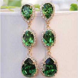 Dangle Earrings Female Crystal Water Drop Stone Gold Plated Wedding Royal Blue Green Pink Zircon Long For Women273M