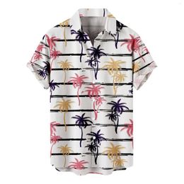 Men's Casual Shirts Hawaiian Shirt For Men Tee Coconut Tree Print T-Shirt Loose Top Lapel Button Cotton Clothes Male Beach Camisa