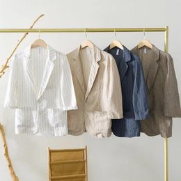 Men's Suits Arrival Fashion Light Luxury Casual Cotton And Linen Striped Suit Jacket For Clothing Size M L XL 2XL 3XL