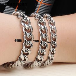 Chain Maxmoon 3-11mm Men's Bracelets Silver Colour Stainless Steel Curb Cuban Link For Men Women Wholesale Jewellery Gift 231016