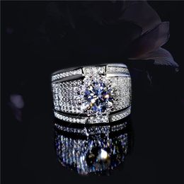Stunning Handmade Band Rings Fashion Jewellery 925 Sterling Silver Popular Round Cut White Topaz CZ Diamond Full Gemstones Men Weddi2323