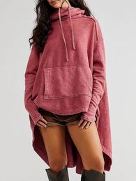 Women's Hoodies Women Loose Oversized Shirts Autumn Sweatshirts Solid Color High Low Pullovers With Pockets Casual Long Sleeve