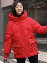 Women's Trench Coats Women Winter Jacket 2023 Cotton Padded Korean Loose Hooded Coat Plus Size