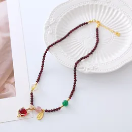 Choker Minar Chinese Style Multicolor Natural Stone Beaded Pendant Necklaces For Women Female 14K Gold Plated Copper Coin