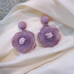 Dangle Earrings Fairy Flower Women's 2023 Korean Fashion Summer Jewellery Accessories Vintage Purple Green