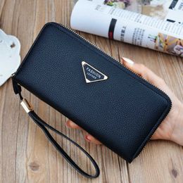 New Women's Long Zippered Handbag with Large Capacity Stylish and Lychee Pattern Wallet Change Phone Bag