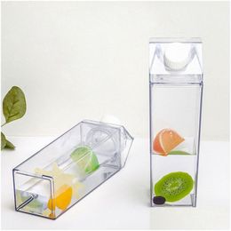 Tumblers Us Stock 17Oz/500Ml Milk Carton Water Bottle Transparent Square Tumbler Plastic Juice Drinking Coffee Cups Home Garden Kitche Dh6Z8