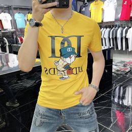 Men's T-Shirts 2022 New Cartoon Cat Letter Embroidery Design Summer Fashion Brand Casual Slim Short Sleeve Mercerized Cotton 2965