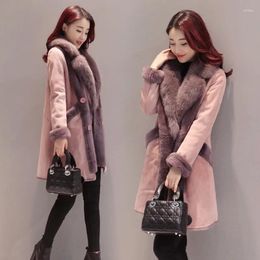 Women's Trench Coats Nice Winter Suede Coat Women Plus Velvet Thicken Lamb Hair Warm Double-breasted Female Elegant Long Outerwear R1056