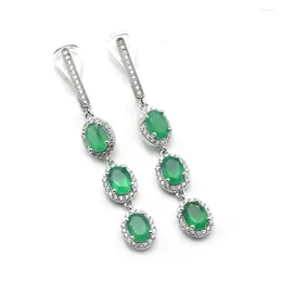 Dangle Earrings Bolai Natural Green Agate Long Drop Pure 925 Sterling Silver White Gold 7 5mm Gemstone Jewelry For Women Birthday Gift