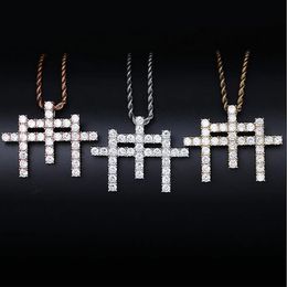 14K Gold INS Gunna Style M Shape Cross Pendant Necklace Micro Pave Cubic Zirconia Diamonds Bling Bling Pendant with 24inch Rope ch301c