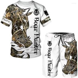 Men's Tracksuits Casual Sportswear Set Summer Animal Tattoo White Short Sleeve The Lion 3D Print O-Neck T-shirt And Shorts