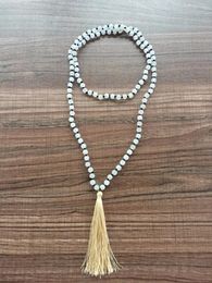 Pendant Necklaces Knotted Necklace Tassel Natural Stone 6MM Whitejade Make Prayer Yoga Mala Beads