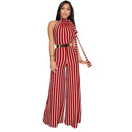 Elegant Women Striped Jumpsuit Sleeveless Backless Wide Leg Pants 2019 Summer Beach Casual Sexy Romper Clothes For Women339u