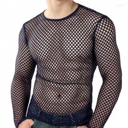 Men's T Shirts Men Undershirts T-shirts Mesh See Through Fitness Quick Drying Pullover Streetwear Long Sleeve O-neck Fishnet Outfits 2XL