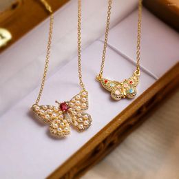 Pendant Necklaces Mafisar Design Gold Plated With Zircon Pearl Butterfly High Quality Women Daily Party Jewelry Accessories