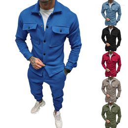 Men's Tracksuits Fashion Suit Foreign Trade Trend Autumn Button Suede Casual Jacket Pants Two Piece Set