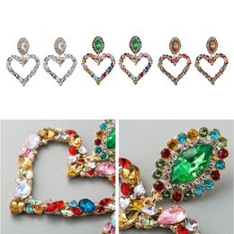 1 Pair Shiny Rainbow Crystal Rhinestone Large Heart Pendant Dangle Bib Earrings Statement Earrings Women Fashion Jewelr263o
