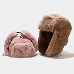 Berets Plush Solid Colour Keep Warm Ushanka Earflap Snow Caps Outdoor Unisex Cold Protection Skiing Pilot Bomber Hat