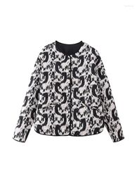 Women's Jackets YENKYE Vintage Animal Print Jacket For Women 2023 Autumn Pockets Coats Female Round Neck Loose Outerwear