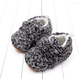First Walkers 2023 Cute Infant Baby Fleece Slippers Soft Anti-Slip Elk Booties Winter Warm Toddler Crib Shoes