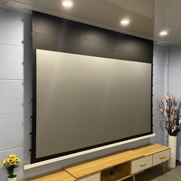 In-ceiling Recessed 3D 4K Tab-tension Luxury Electric Motorised Projector Projection Screen Hidden In The Ceiling Save Space